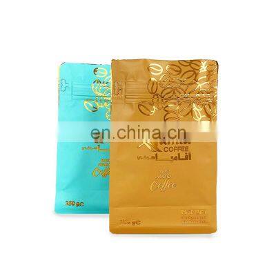 Custom aluminum foil bolsa de coffee PE film printed coffee bags side zipper eight sided stand up pouch