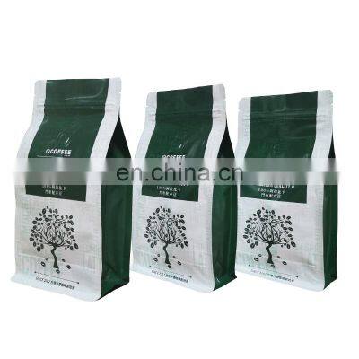 Block bottom matte green plastic coffee foil bag 500g food stand up packaging coffee bag with valve