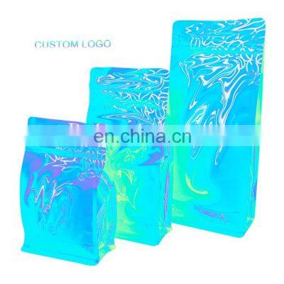 customized holographic logo mylar coffee bag with valve 250g 500g 1kg
