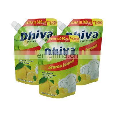 Laminated liquid doypack stand up dishwasher detergent spout pouch laundry powder fabric cleaner packaging suction nozzle bag