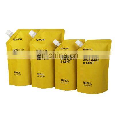 Custom 400ml 1000ml aluminum foil stand up pouch plastic body wash spout packaging bag liquid laundry soap packaging pouches