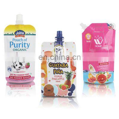 custom print foil Food grade Aluminum foil plastic liquid stand up pouch with cap ziplock clear drink reusable food spout pouch