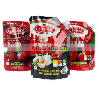 Custom ketchup doy pack chilli garlic sauce stand up pouch sauce plastic food packaging packets