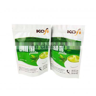Custom Printing Zipper Top Tea Bags Aluminum Foil Stand Up Pouch Matcha Green Tea Powder Packing Bags with zipper