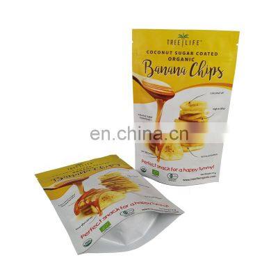 Zipper top aluminum foil matte bag reclosable custom printing mylar food packaging stand up pouch 91g banana chips bag