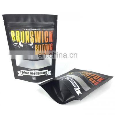 aluminum foil zipper stand up food dried beef jerky packing bag with window