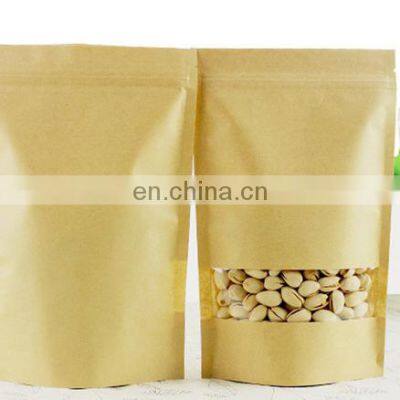 zip pouch/natural kraft stand up zip pouch kraft paper coffee packaging bags with window opened
