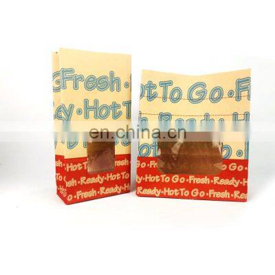 Custom flat bottom paper food bags frying food oil-proof paper bags and window paper food bags