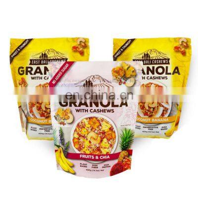 250g 500g 1kg customized printed stand up granola nuts matte plastic packaging with zipper