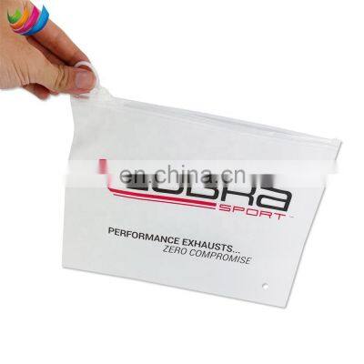 Custom logo pouch frosted plastic clothes ziplock bag with pull finger ring