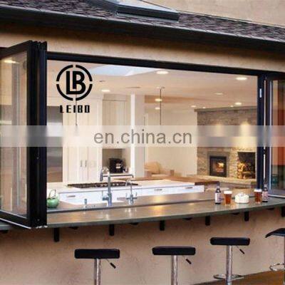 Aluminum vertical multi leaf folding windows can be equipped with shutters and various accessories