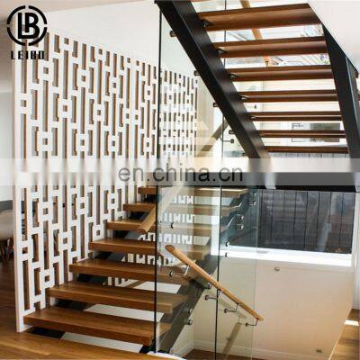 Mono Stringer Steel Wood Structure Straight Staircase with Glass Railing