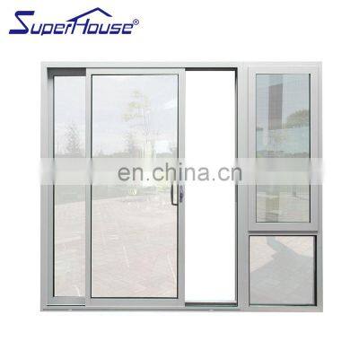 Customized French Style Modern Design Patio Door Triple Rail Aluminum Double Glass Sliding Door with Mosquito Net Awning Window