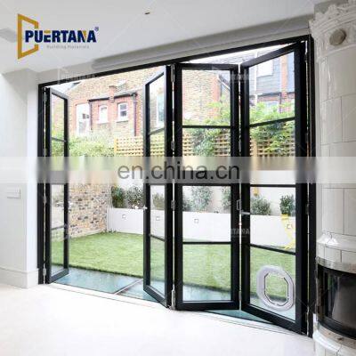 Steel Look Aluminium Tempered Glass Front Accordion Folding Door Exterior House Aluminum Bifolding Patio Door