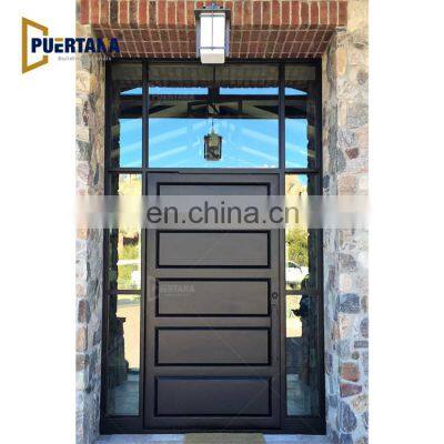 UK Black Custom Front Entry Wooden Swing Door With 2 Side lite With Side Windows For House Entrance