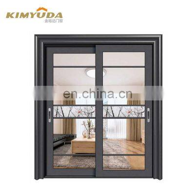 decorative 2 sliding slim frame bedroom door tempered glass black hurricane impact sliding door