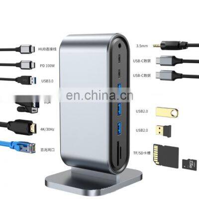 High Quality 12 in 1 usb c hub multifunction type c docking station HDTV+VGA+RJ45(100Mbps)+USB3.0*4+SD USB-C Hub Adapter Laptop
