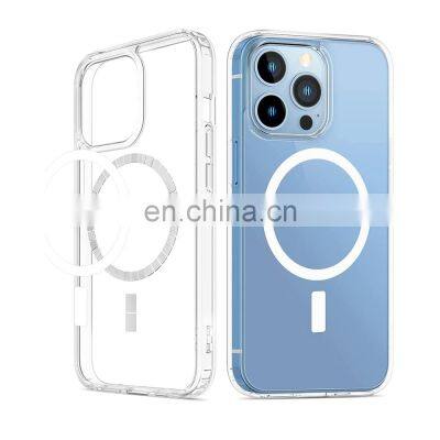 Wholesale transparent phone case camera protect Anti-Yellowing Upgraded Shockproof magnetic mobile phone case for iPhone 12 /13
