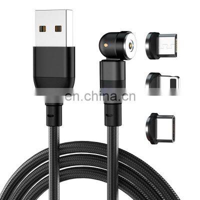 Wholesale 540 Rotation Magnet 3in 1 Nylon Led Micro USB Type C data Magnetic Charging Cable for phone