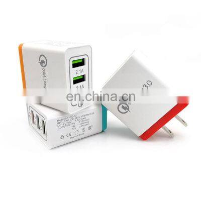 High Quality US Standard QC3.0 3 USB Quick Charge Wall Plug Smart USB Charger for Phone