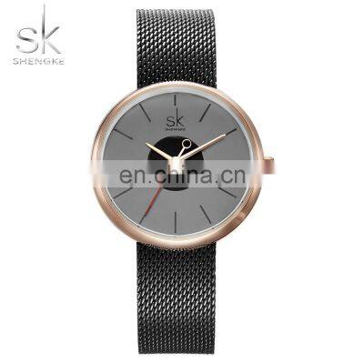 SHENGKE Casual Ladies Watch Simple Dial Stainless Steel Milanese Mesh Strap Quartz Movement Watches Alloy Case Wristwatch K0041L