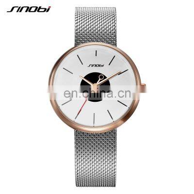 SINOBI Fashion Lady Watch Milanese Stainless Steel Mesh Band Simple Dial Japanese Quartz Movement S9700L