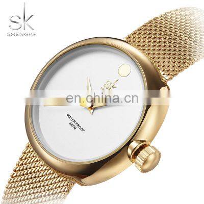 SHENGKE Elegant Fashion Gifts For Women Stainless Steel Mesh Band Quartz Movement Ladies Watches K0029L Reloj Para Mujer