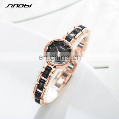SINOBI Ceramic Alloy Band Women Watch S9836G Ultra Ladies Exquisite Wrist Watches 2021 Chic Handwatch