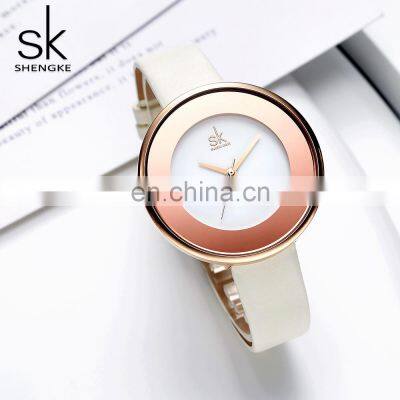 SHENGKE Minimalist Women Watches K0084L Ladies White Elegant Hand Watch Unique Dial Design Watch Wrist