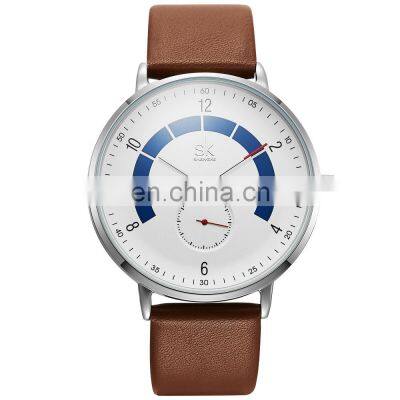 SHENGKE Casual Men's Watch Soft Leather Band Wristwatch Put Your Logo Label Watches OEM