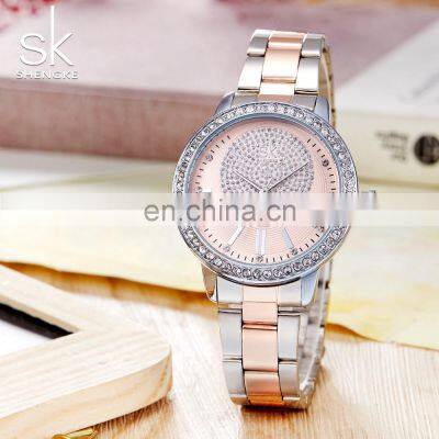 SHENGKE Dazzling Diamond Inlaid Bezel Handwatch Romantic Young Lady Watch Rose Gold Quartz Bracelet Watch