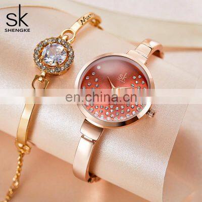 SHENGKE Feminine Dazzling Wrist Watches Classic Three Stitches Quartz Watch For Girlfriend Bracelet Watch Reloj Para Mujer