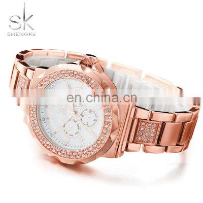 SHENGKE Ladies Watch Pearl Shell Dial Chain Band Dazzling Diamond Decorated Bracelet Clasp Watch Luxury K0032LReloj Para Mujer