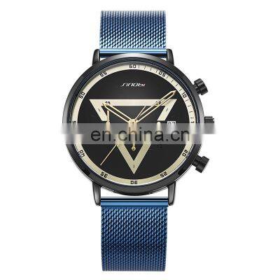 SINOBI Silver Black Blue Stainless Steel Band Men Wristwatch Alloy Watch Chronograph Japan Quartz Watches S9830G Montre Homme