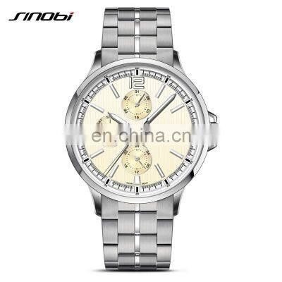 SINOBI Business Men's Watch Top 316L Stainless Steel Case & Band Calendar Date Week Display 1126G Montre Homme