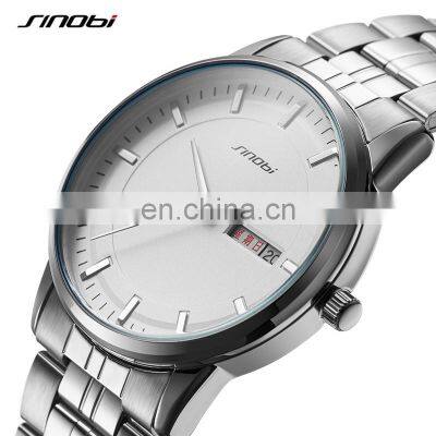 SINOBI Watch S9834G Sliver Classic Men Dual Calendar Window Handwatch Luxury Men Watch Private Label Watches