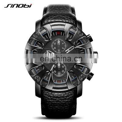SINOBI Cool Men's Watch Chronograph Wrist Watch Calendar Date Function Watchs Soft Leather Strap S9760G