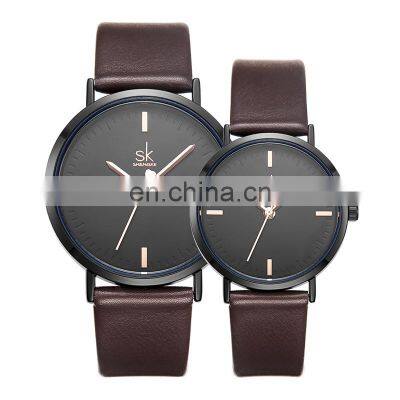 SHENGKE Simple Couple Watches For Lovers Matte Watch Leather Band Wristwatch K8061G/L