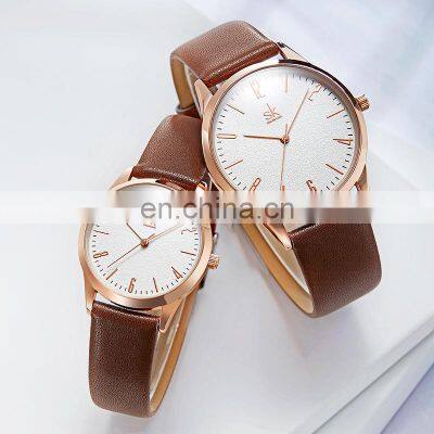 SHENGKE Brown Black Leather K9003G/L Couples Watch Set Waterproof Sport Watches Gift Watches For Lover's Montre