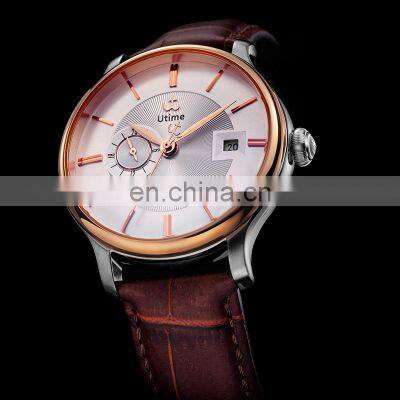 Utime Leather U0039G Band Classic Automatic Luxury Watches Men Mechanical Sub Dial Calendar Date Display Jam Tangan Priai