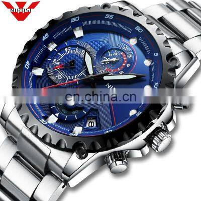 NIBOSI Quartz Watch Men Blue Casual Fashion Chronograph Mens Watches Top Brand Luxury Big Dial Watch Relogio Masculino