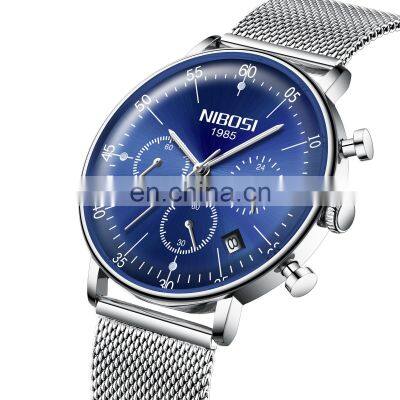 NIBOSI 2020 New Fashion Mens Watches Blue Stainless Steel Top Brand Luxury Sports Chronograph Quartz Watch Men Relogio Masculino