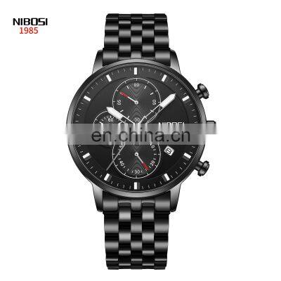 Shenzhen Nibosi 2531 Erkek Kol Saati Private Label Black Chronographe Watches for Men Original