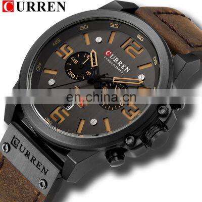CURREN 8314 Waterproof Sport Montre Homme Chronograph Quartz Military Genuine Leather Men Wrist Watches