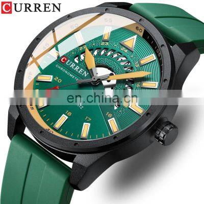 Curren 8421 New Fashion Quartz Watch Man 2022 Innovative Calendar Waterproof Silicon Band Green Stop Watches Relogio Masculino