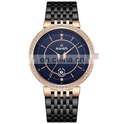 SWISH business watch men's thin steel strap quartz watch fashion clock rhinestone leisure watch 121-2