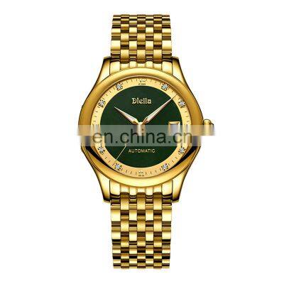 Diellea Men's mechanical automatic jade gold watch genuine business luxury Sapphire watch Waterproof Sapphire Dial