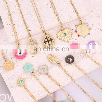 New Women's Gold Jewelry Drop Oil Eye Pendant Stainless Steel Cross Shelf Necklace Moon Clavicle Chain N905