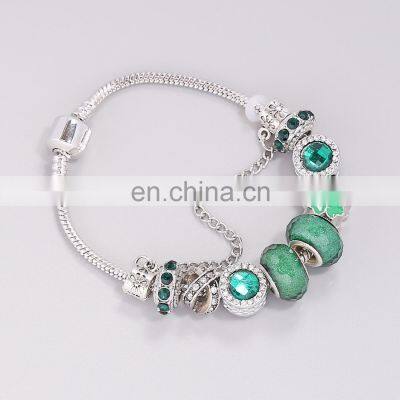 New Women's Charming Bracelet Ornament Green Glass Flower Beaded DIY Crystal Gem Bangle Bracelet