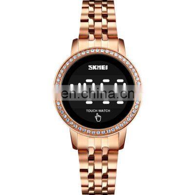 Fashion brand women wristwatch Skmei 1669 luxury stainless steel LED touch screen digital ladies watch